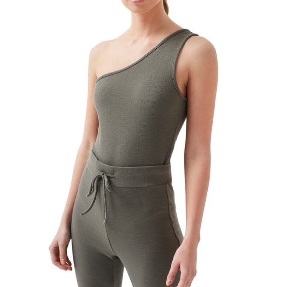 4th & Reckless Tops - 4th & Reckless Charla One-shoulder Ribbed Bodysuit - Sage Green Jersey